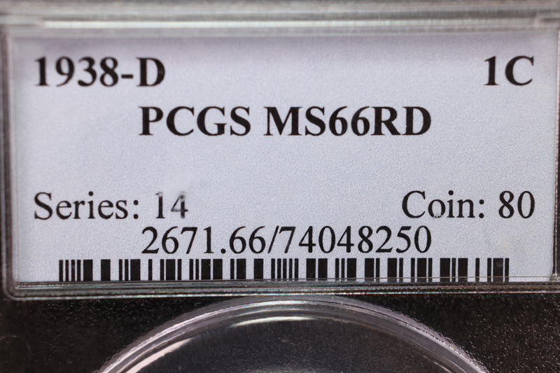 1938-D Lincoln Wheat Cents., PCGS Graded MS-66. Store