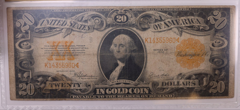 1922 $20 Gold Certificate., Fr#1187., PCGS Fine-15., Store Sale #GDCE003