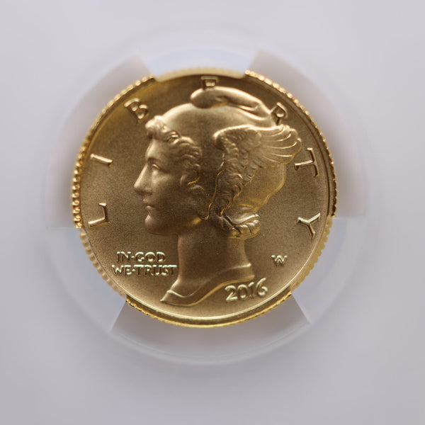 2016-W Gold Mercury Dime Commemorative Coin. CAC Graded SP70, Store #GMC268.