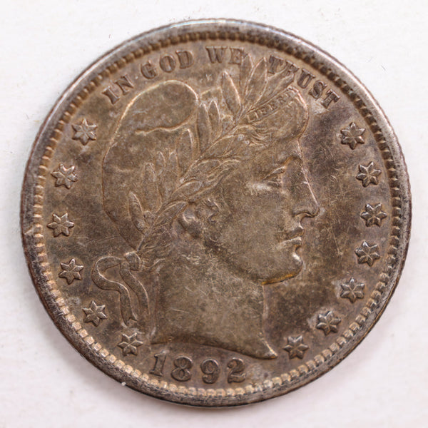 1892 Barber Quarter, Abt Uncirculated Coin, Store #QR608