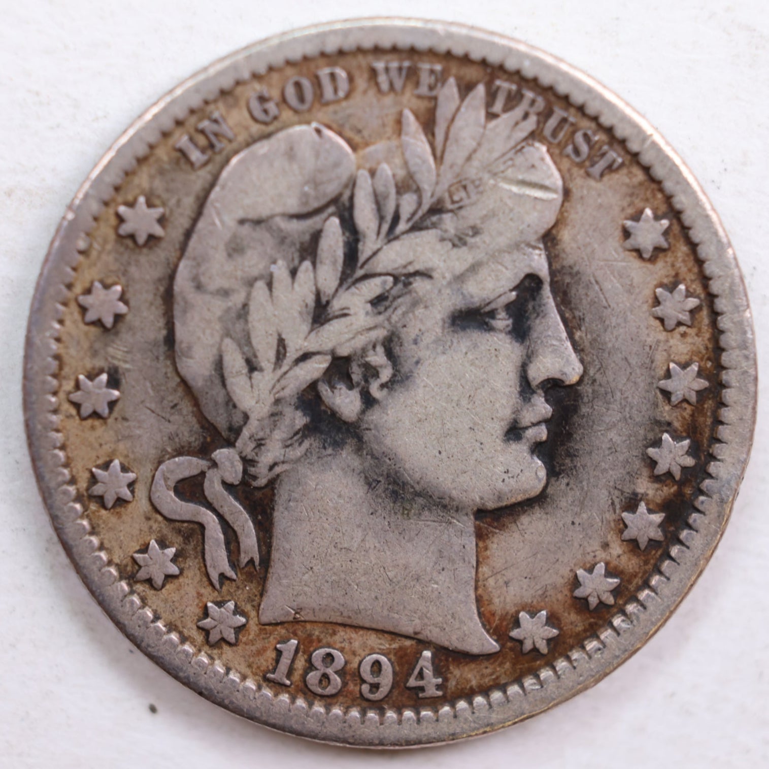 1894-O Barber Silver Quarter, Fine Circulated Collectible Coin, Store #QR611