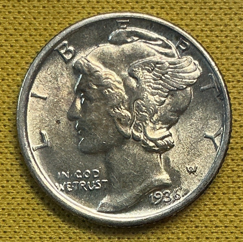 1936 Mercury Dime, GEM Brillant Uncirculated Coin, Store #DE0640