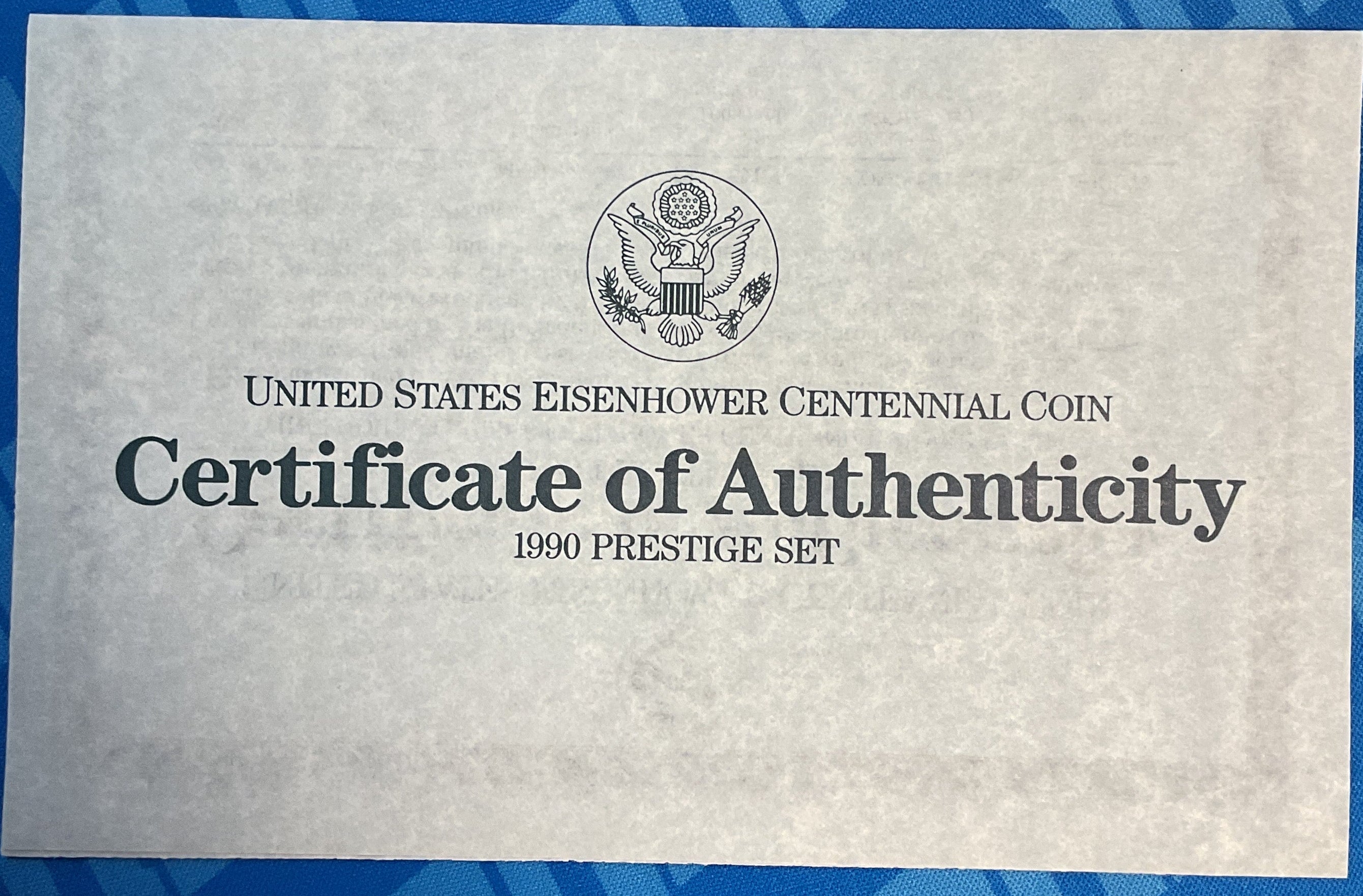 1990 U.S. Mint Prestige Set, U.S. Eisenhower Centennial Coins. Store #PT010