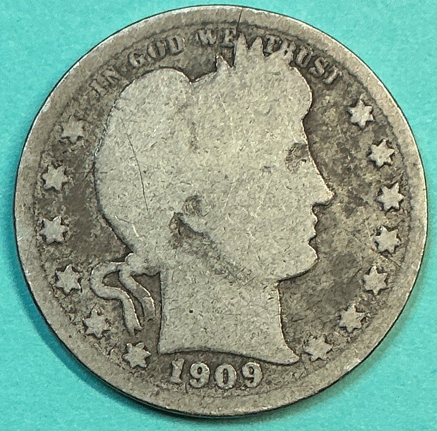 1909-O Barber Quarter., About Good Circulated Details., Store#QR1304