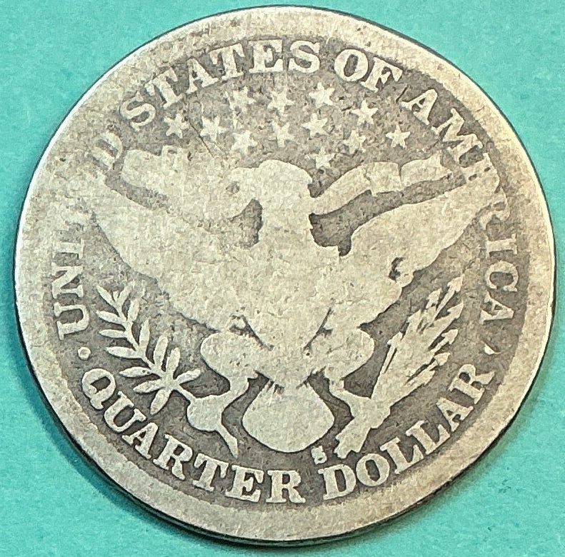 1893-S Barber Quarter., Fair Circulated Details., Store#QR1190