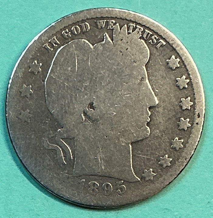 1895-S Barber Quarter., Poor Circulated Details., Store#QR1195