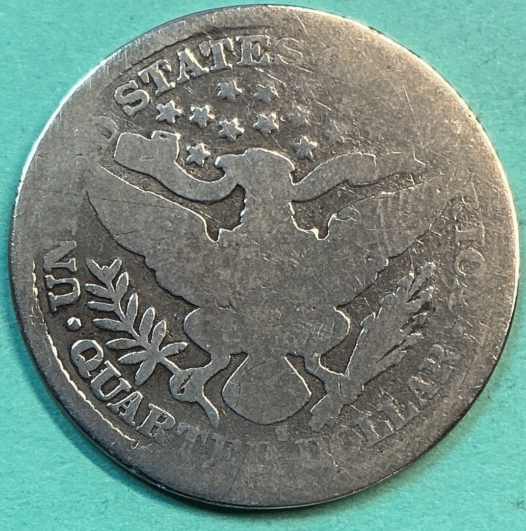 1900-S Barber Quarter., Poor *Cleaned* Circulated Details., Store#QR1220