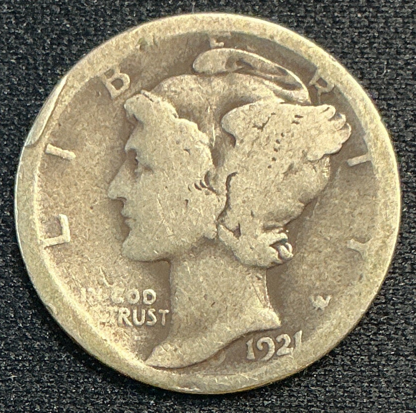 1921-D Mercury Dime, KEY DATE, Good Circulated Coin, Store #DE0529