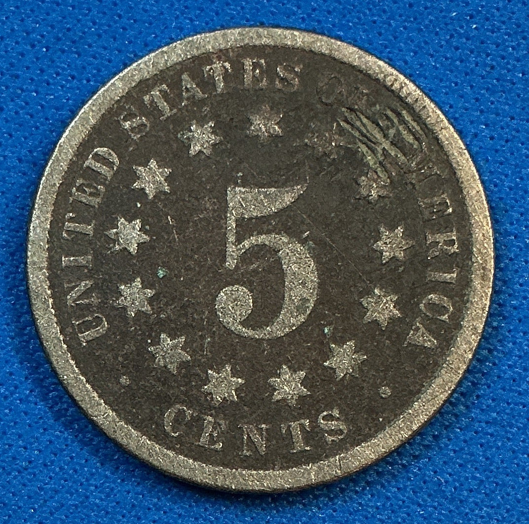 1872 Shield Nickel, Very Good Circulated Detail Coin, Store #NL0120