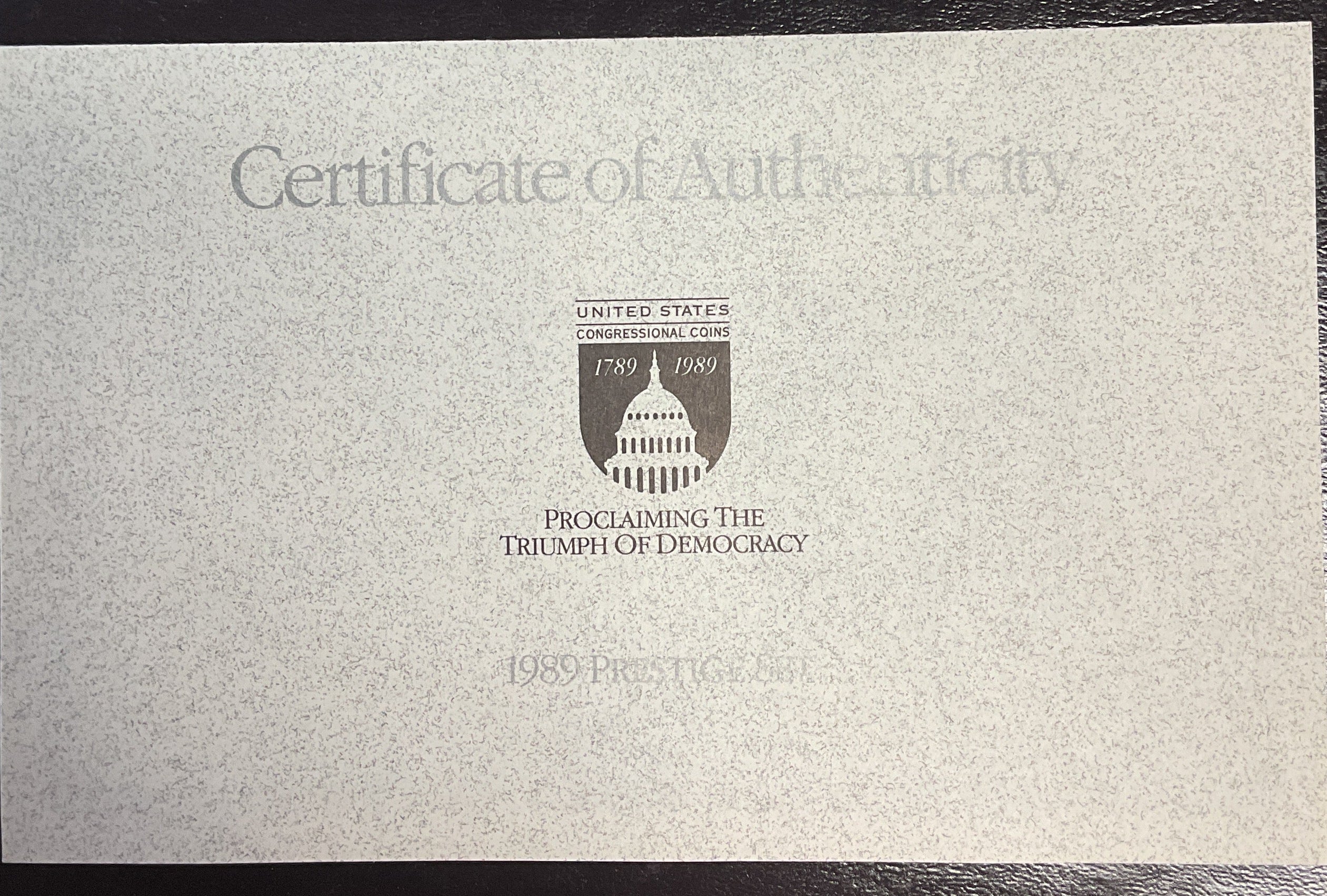 1989 U.S. Mint Prestige Set, Triumph of Democracy Commemorative. Store #PT009