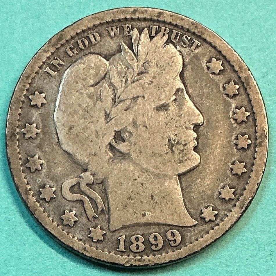 1899 Barber Quarter., Very Good Circulated Details., Store#QR1215