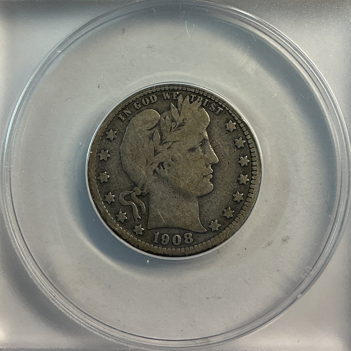 1908-D Barber Quarter, ANACS Good 6. Store #QR1486