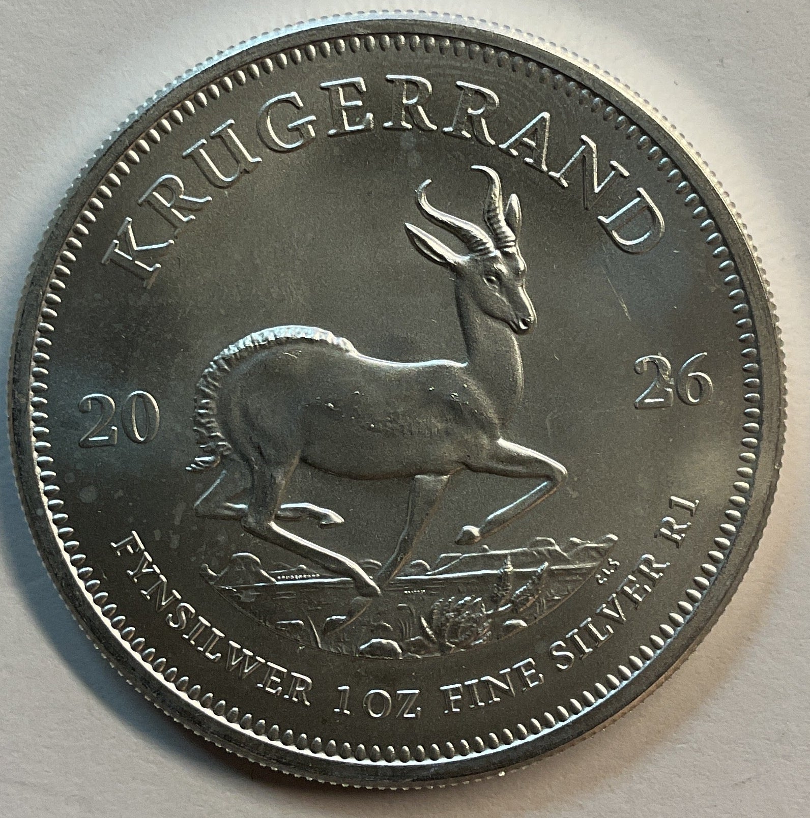 .999 silver, 1 Troy Ounce, 2026 KRUGERRAND Silver Round, Store #SR021