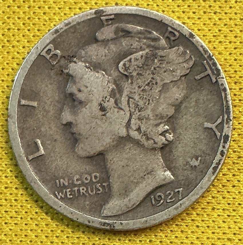 1927 Mercury Dime, Very Good Circulated Coin, Store #DE0601