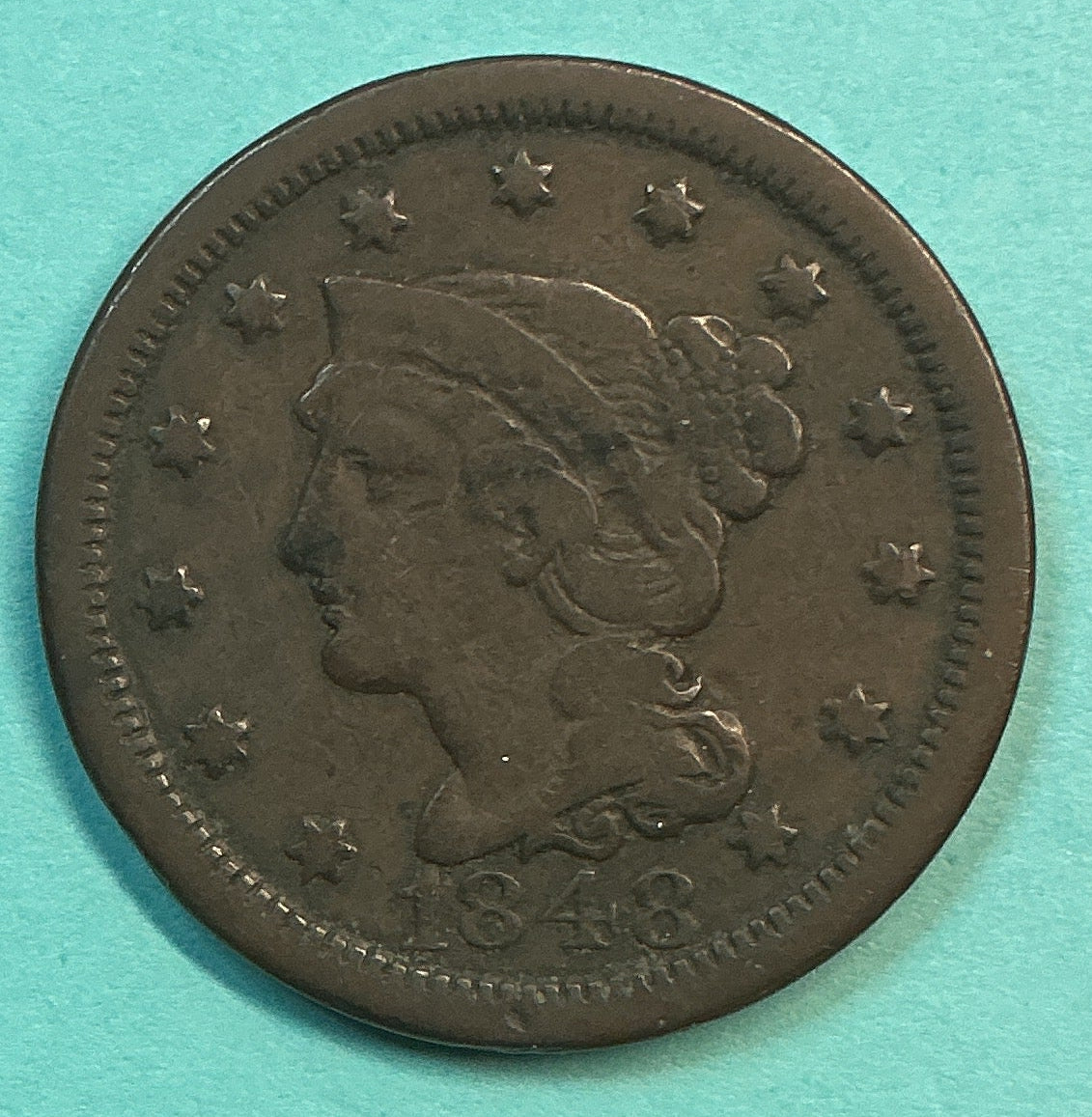 1848 Large Cent, Very Good+ Circulated Coin, Store #CT1266