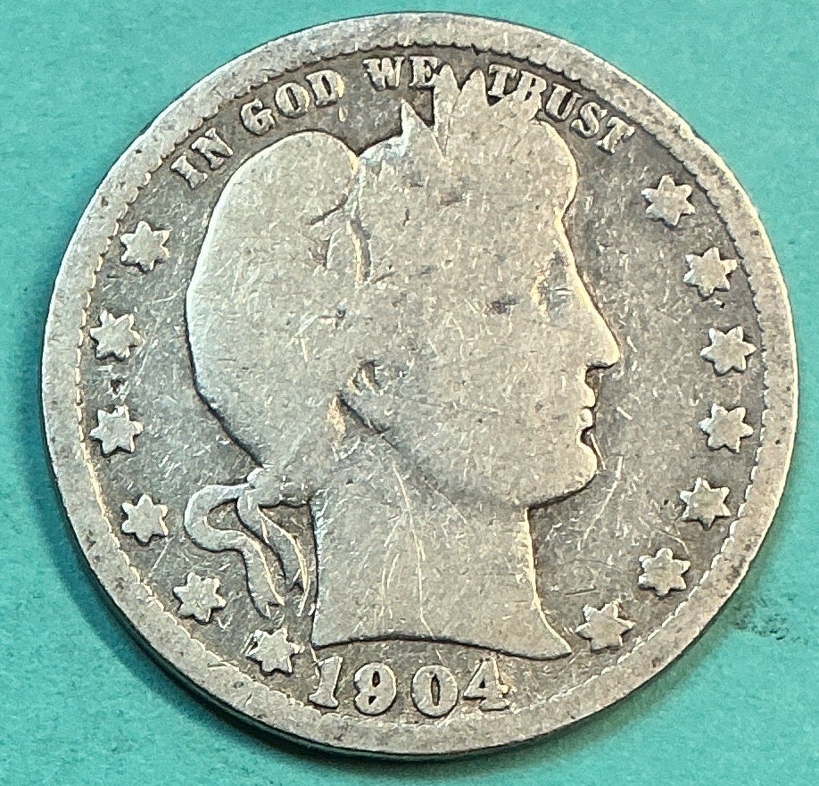 1904-O Barber Quarter., Good Circulated Details., Store#QR1228