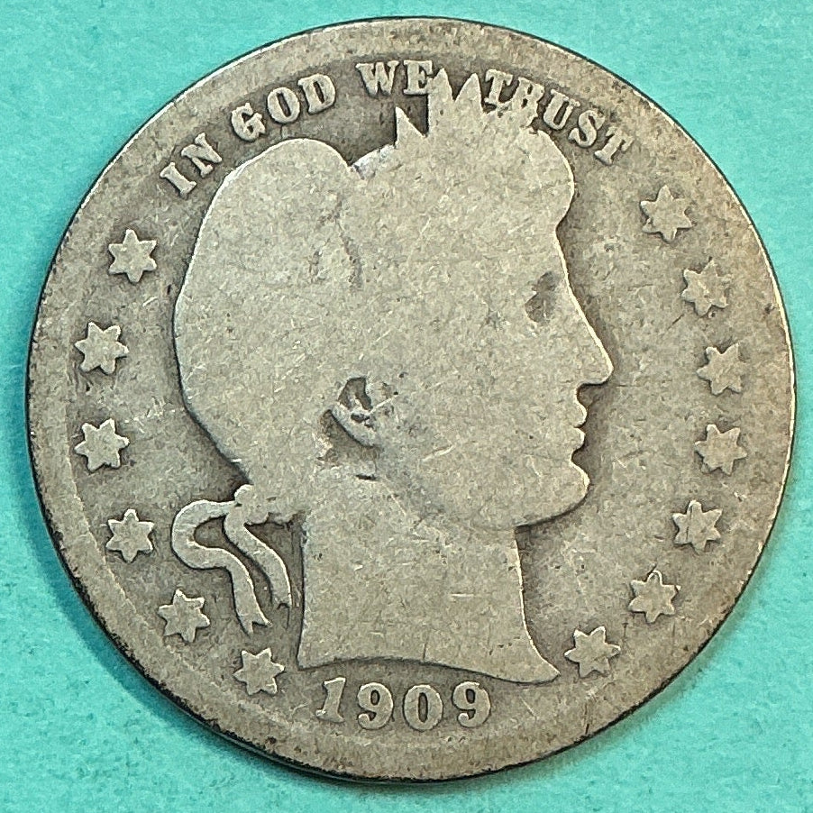 1909-O Barber Quarter., About Good Circulated Details., Store#QR1301