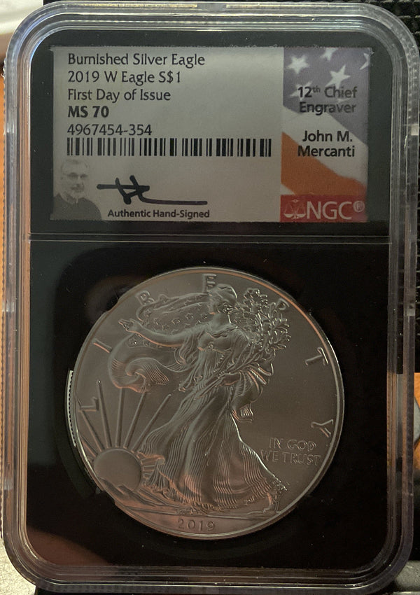 .999 Silver, 1 Troy Ounce, 2019(W) American Silver Eagle, NGC MS-70, Store #AE0261