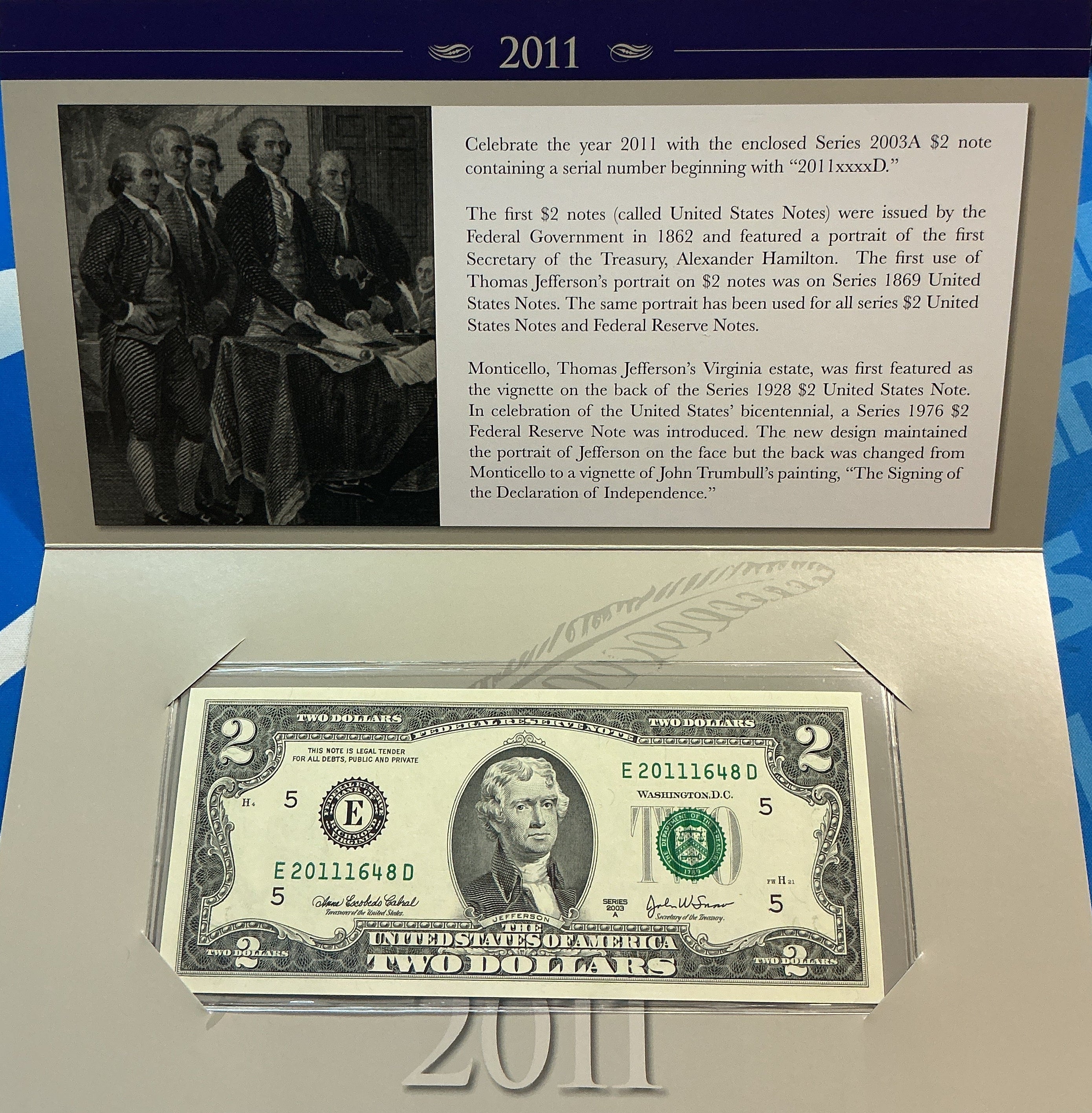 2011 Series, $2 Note, Richmond F.R.B., 2011 Serial Number, Store #FRN023