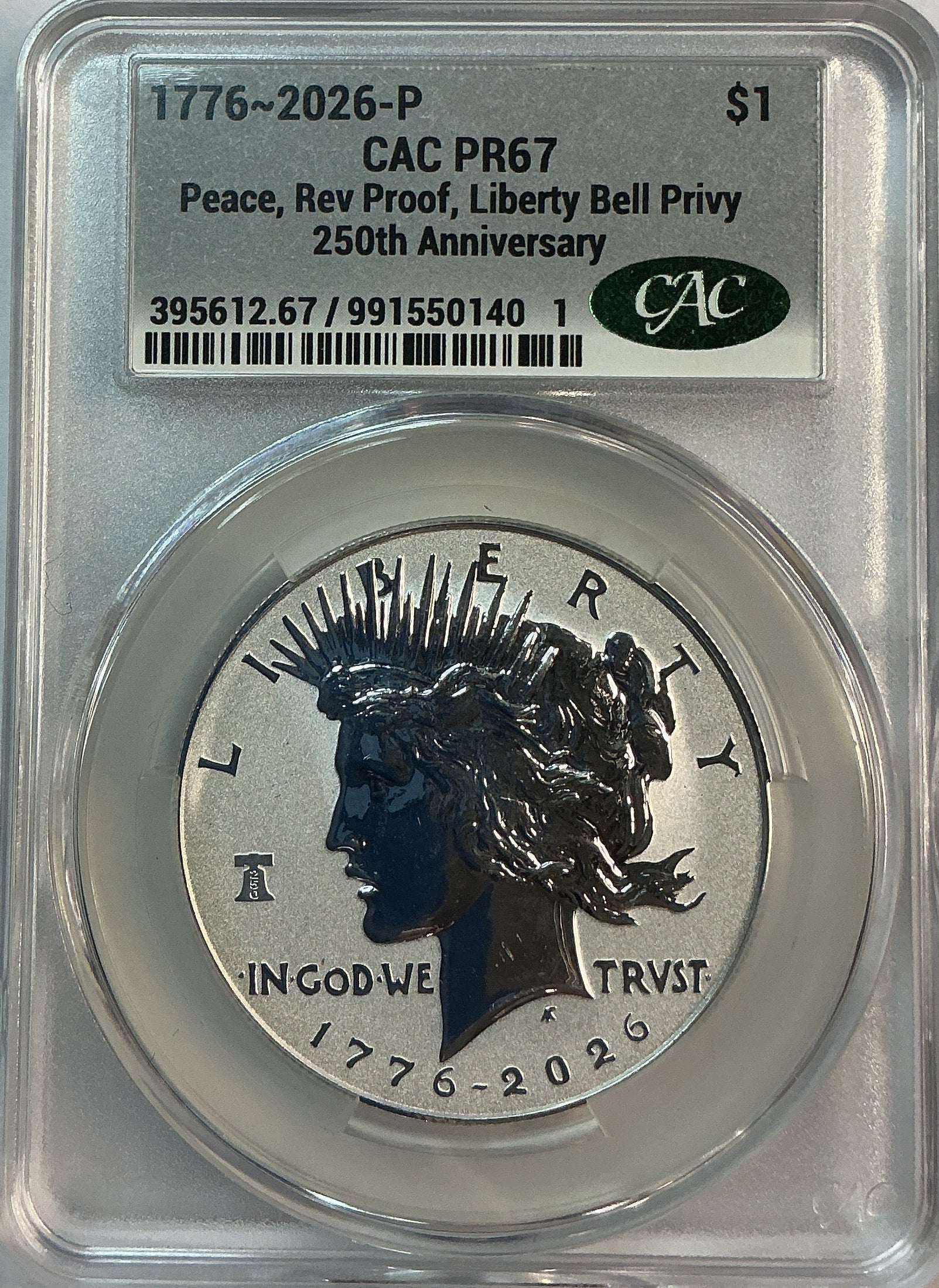 2026-P PEACE Silver Commemorative Reverse Proof, CAC PR67, Store #GMC243