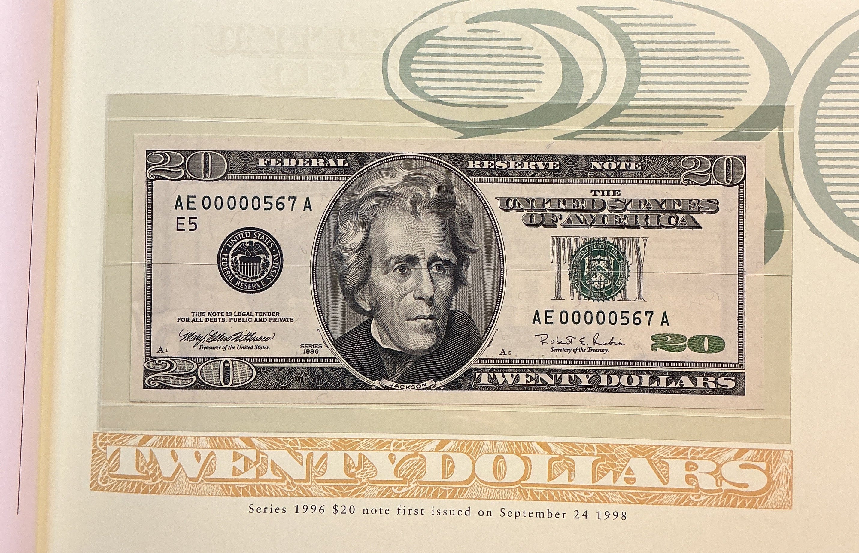 1996 Premium Federal Reserve Set, Serial #567, $20 Notes, #FRN013