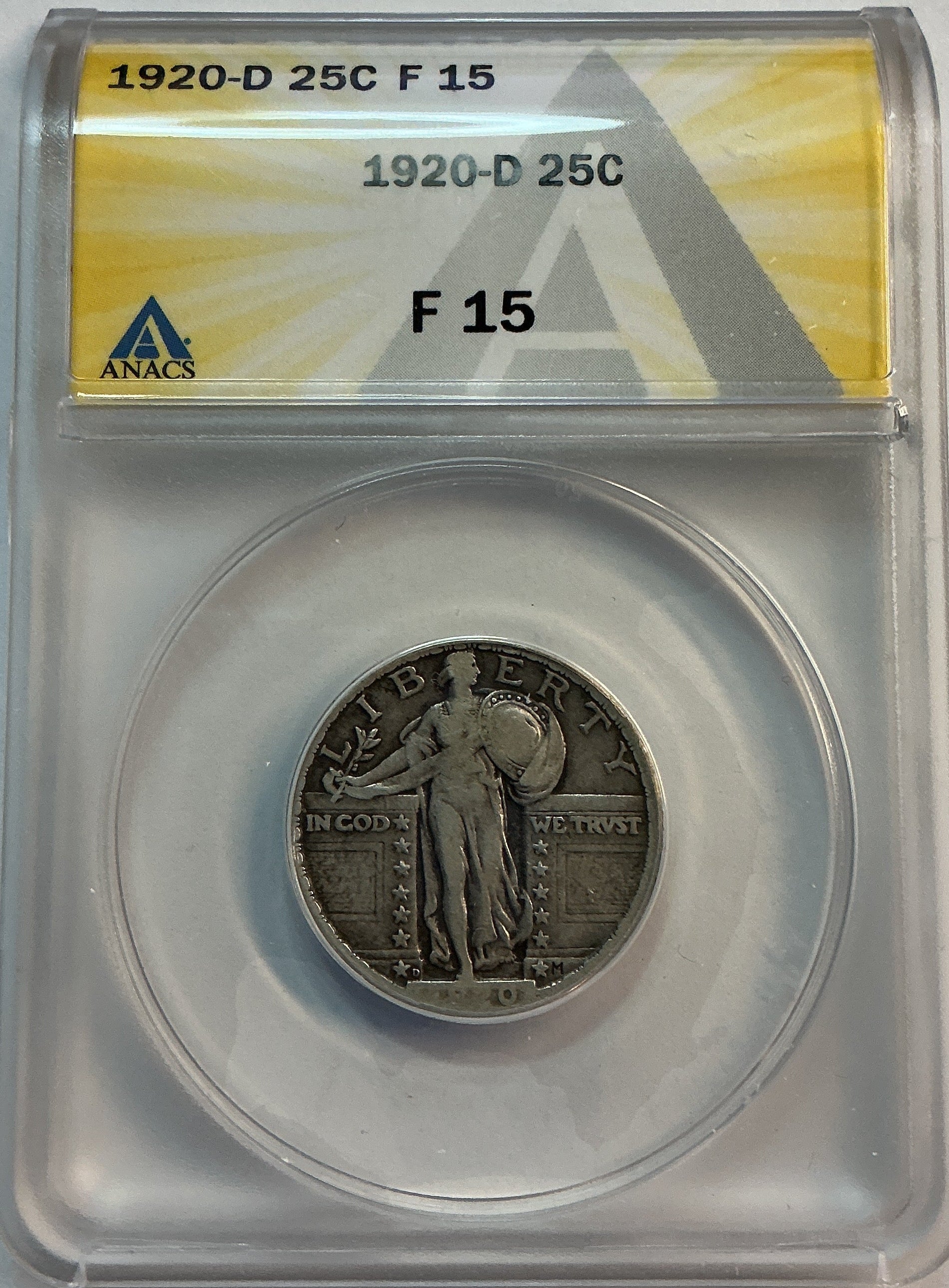 1920-D Standing Liberty Quarter, ANACS F-15, Store #QR1613