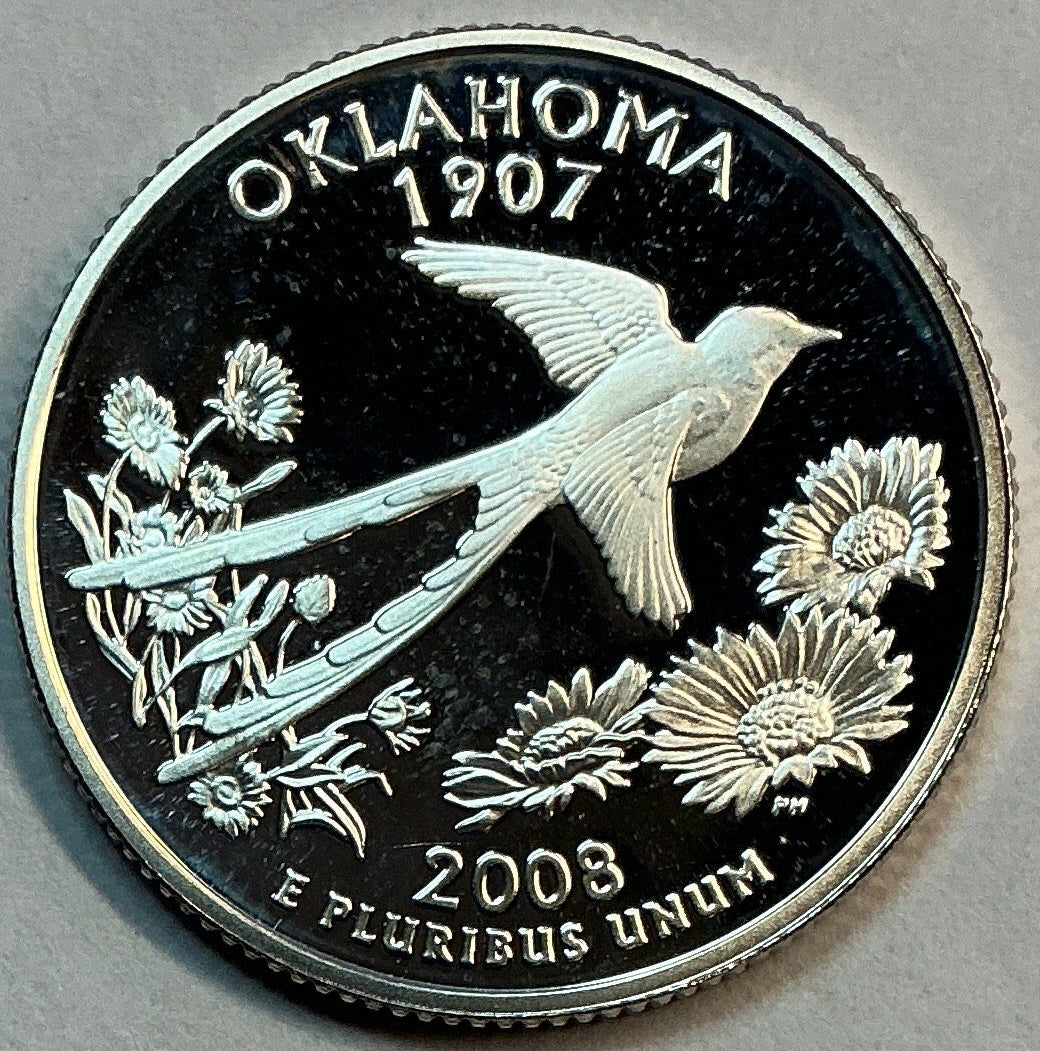 2008-S Silver Washington Quarter, Oklahoma, Proof Uncirculated Coin, Store #QR1477