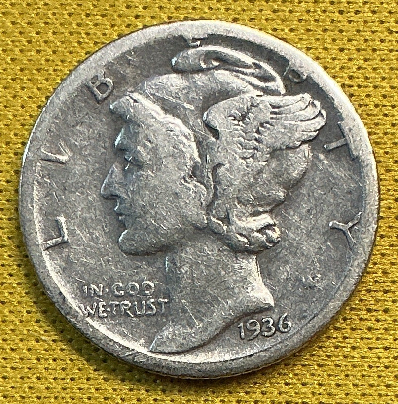 1936-S Mercury Dime, Very Good Circulated Coin, Store #DE0644