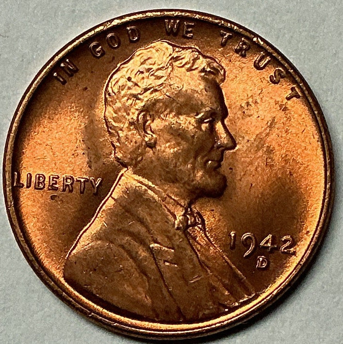 1942-D Lincoln Cent, Red Mint State Uncirculated Coin, Store #CT1462