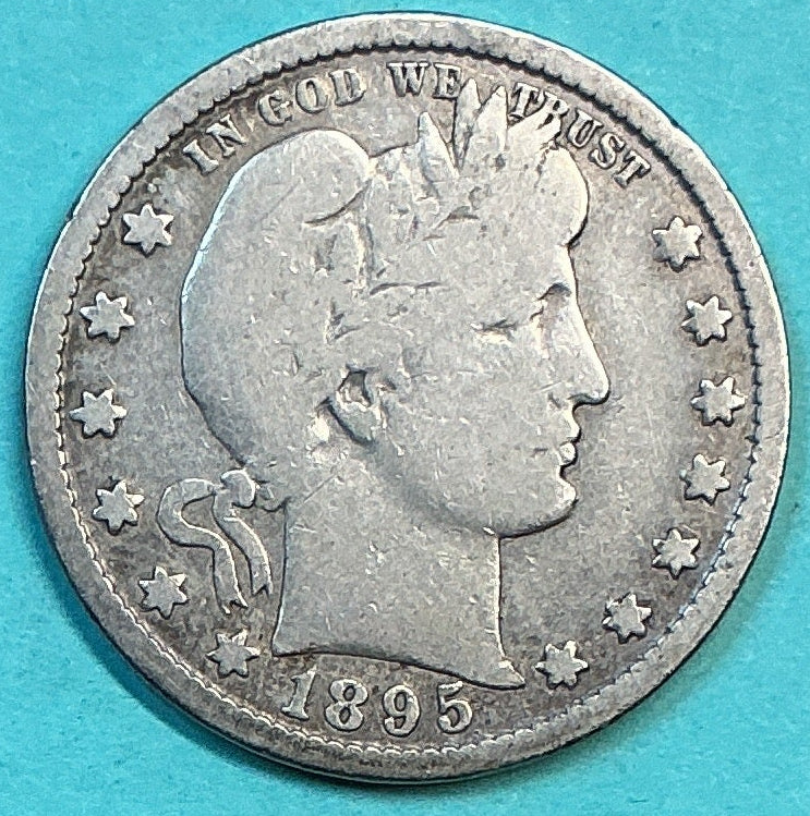 1895-S Barber Quarter., Very Good Circulated Details., Store#QR1194