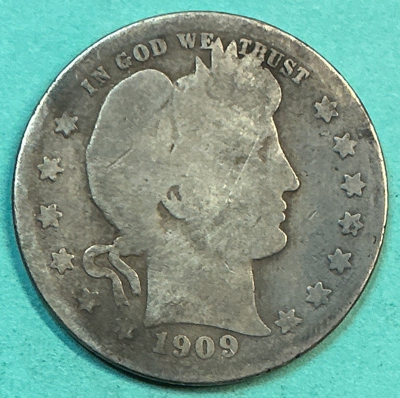 1909-O Barber Quarter., About Good Circulated Details., Store#QR1249