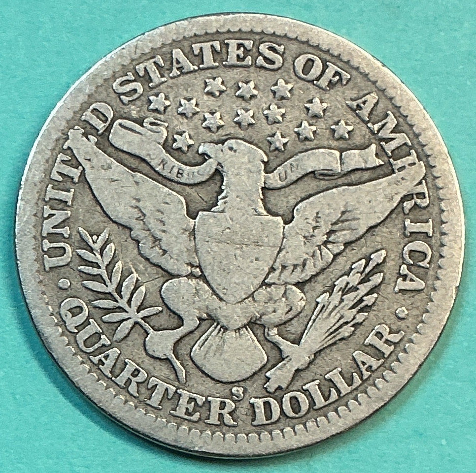 1909-S Barber Quarter., Good Circulated Details., Store#QR1305