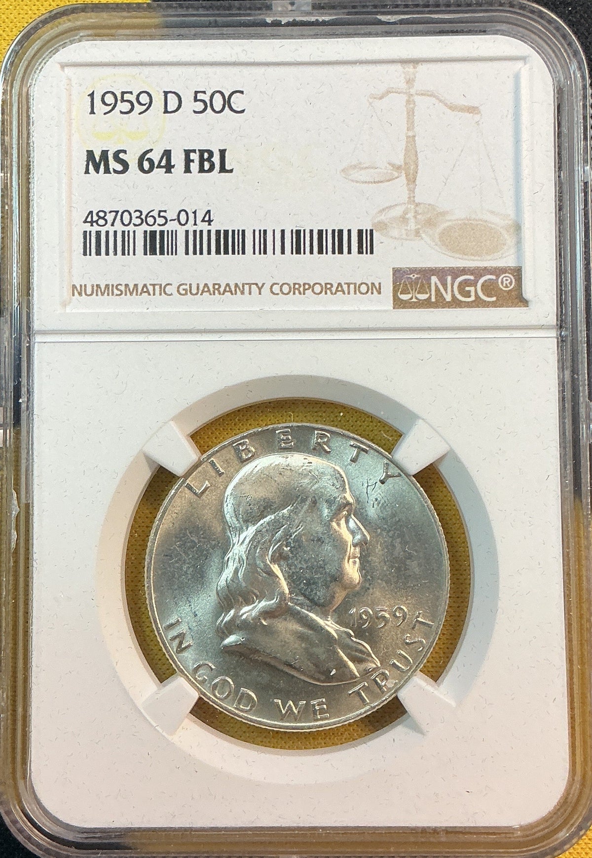 1959-D Franklin Half Dollar, NGC MS 64 FBL, Store #HR2114