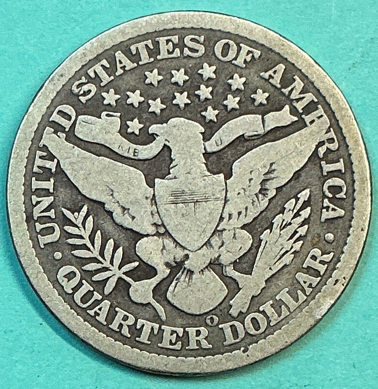 1896-O Barber Quarter., Very Good Circulated Details., Store#QR1199