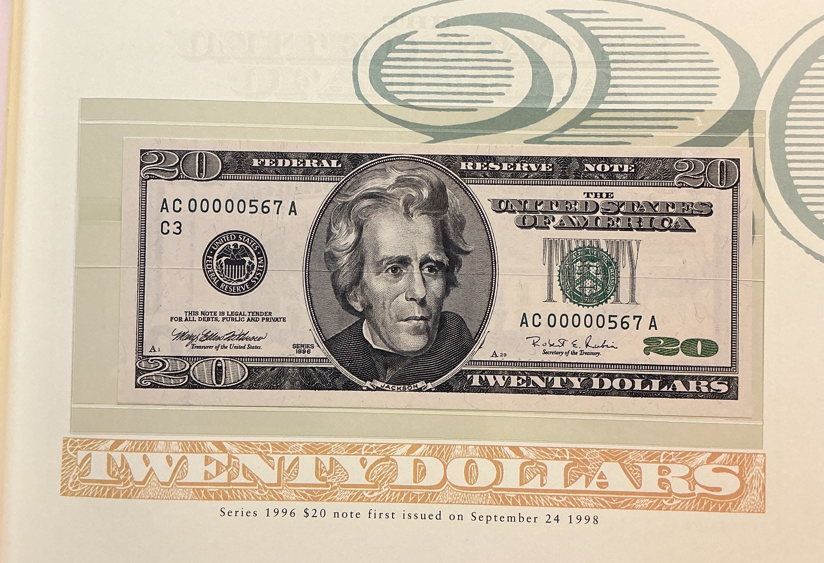 1996 Premium Federal Reserve Set, Serial #567, $20 Notes, #FRN013