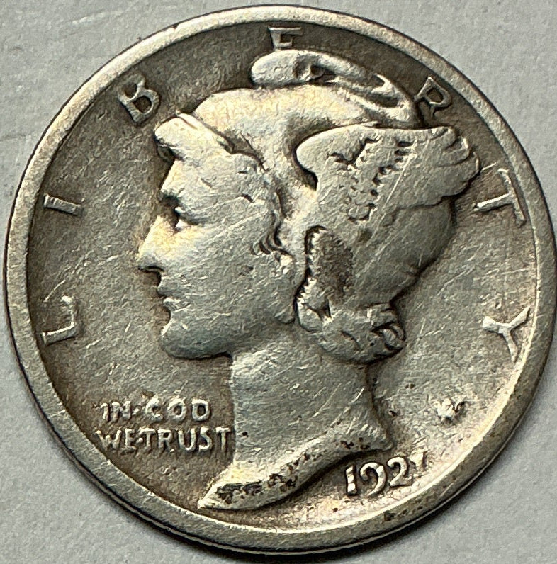 1921 Mercury Dime, Fine Circulated Coin, Store #DE921
