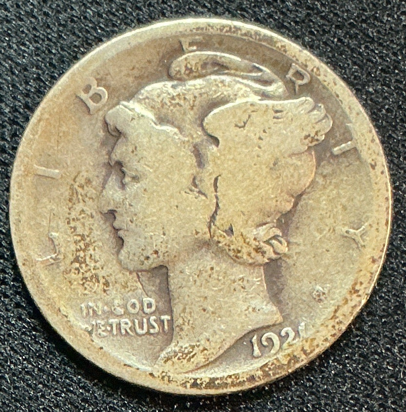 1921 Mercury Dime, KEY DATE, Good Circulated Coin, Store #DE0519