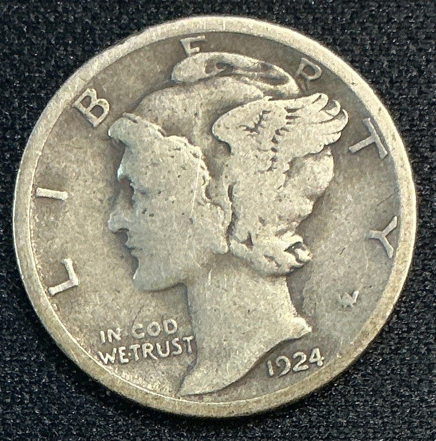 1924 Mercury Dime, Very Good Circulated Coin, Store #DE0532