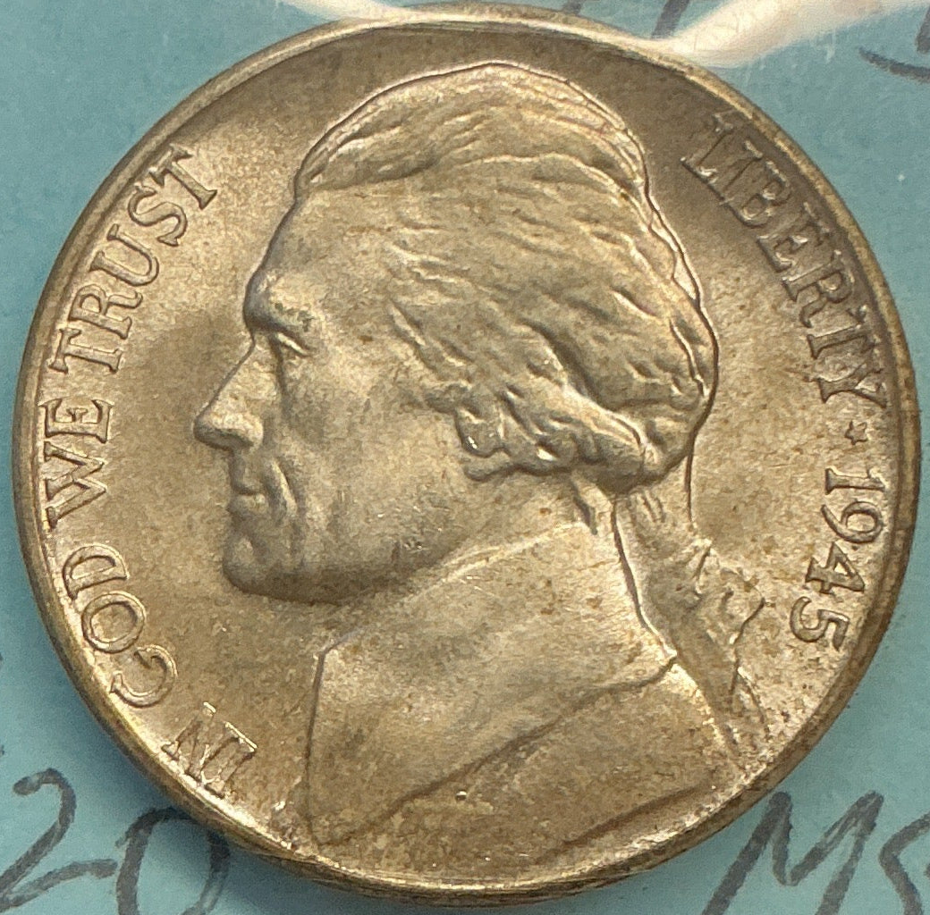 1945-D Jefferson Silver War Nickel, Mint State Uncirculated Coin, Store #NL1216
