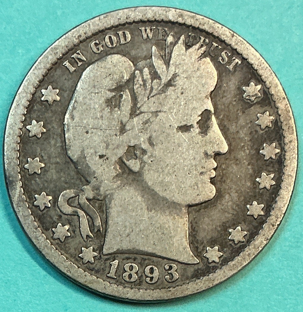 1893 Barber Quarter., Good Circulated Details., Store#QR1188