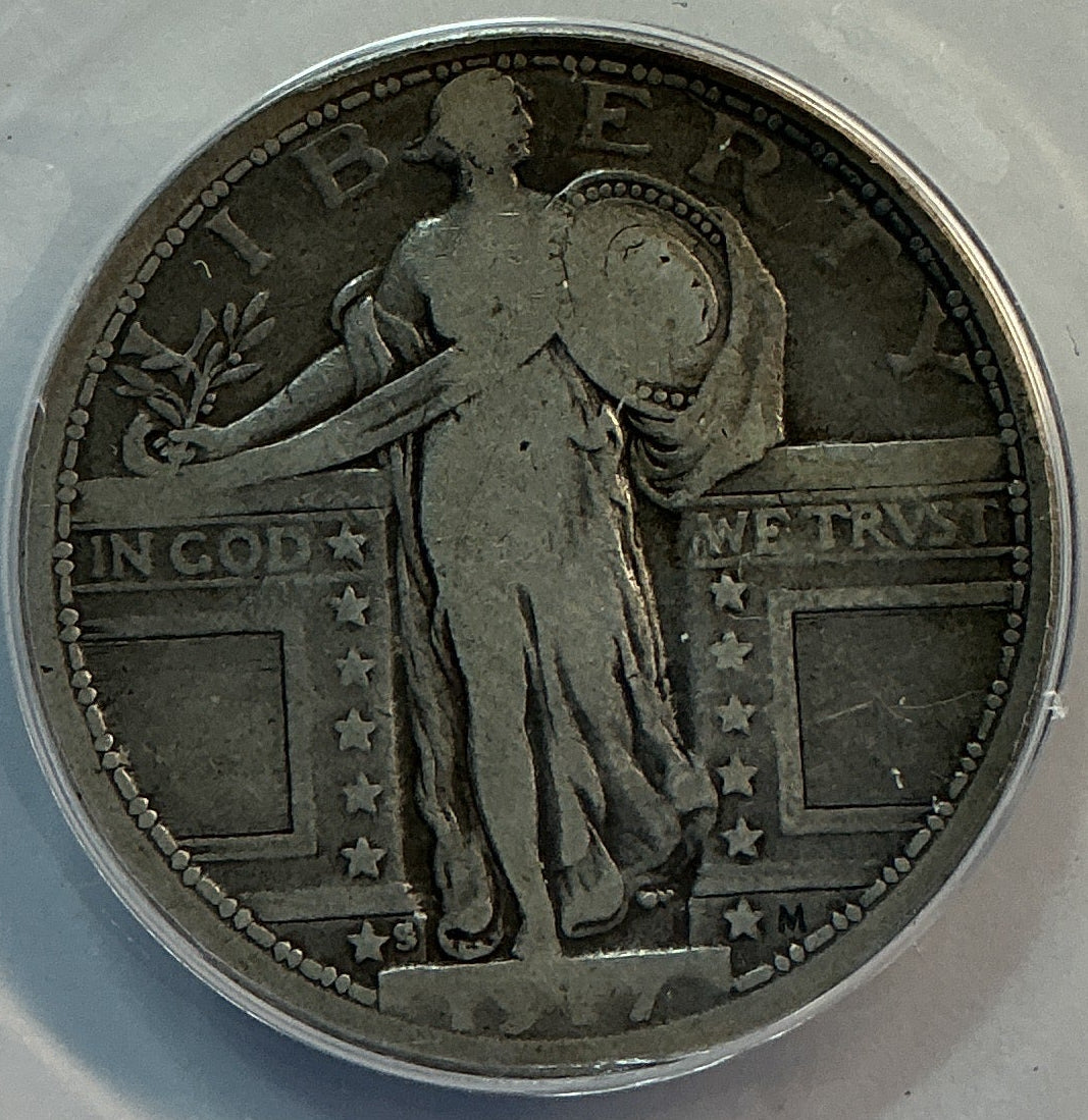 1917-S Standing Liberty Quarter., Type-1., ANACS F-12, Store #QR1602