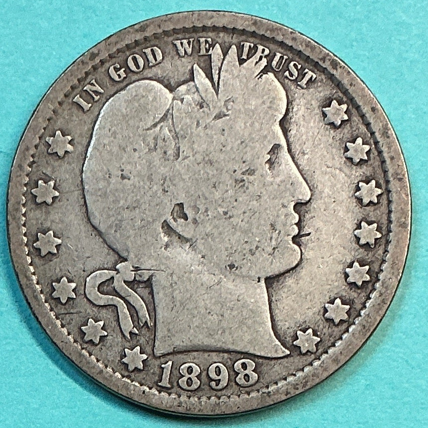 1898 Barber Quarter., Good+ Circulated Details., Store#QR1206