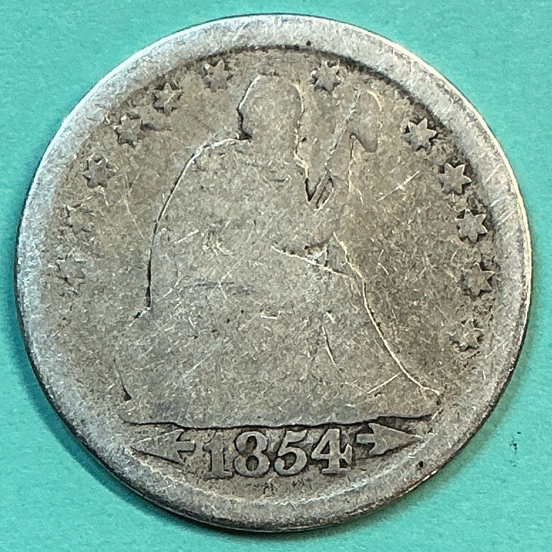 1854 Liberty Seated Quarter., Good Circulated Details., Store#QR1179