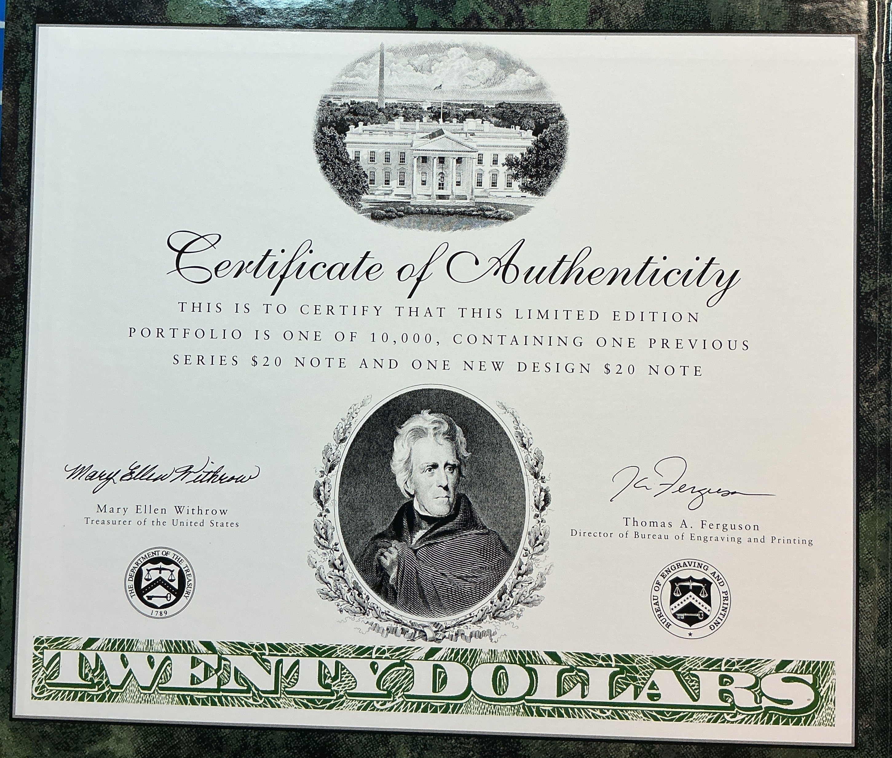 1996 Premium Historical Portfolio, The White House, 2-$20 Notes, #FRN010