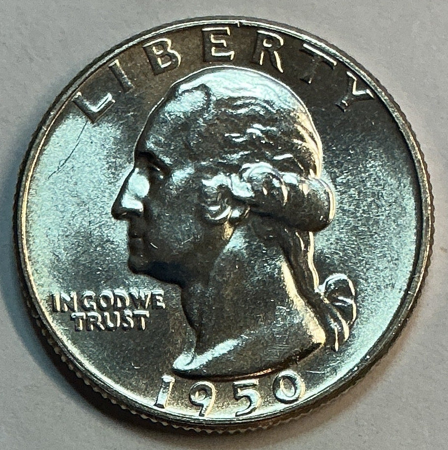 1950 Washington Quarter, Mint State Brillant Uncirculated Coin, Store #QR1740