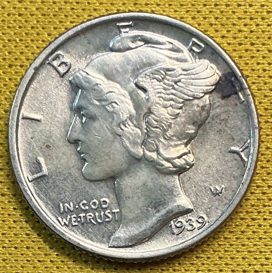 1939 Mercury Dime, Mint State Uncirculated Coin, Store #DE0663