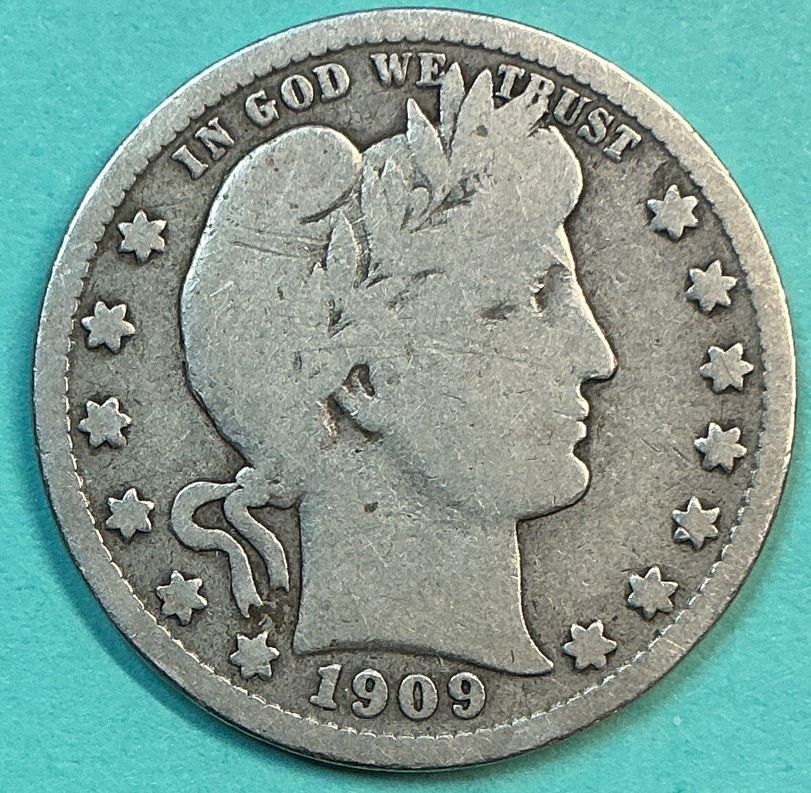 1909-S Barber Quarter., Good Circulated Details., Store#QR1305