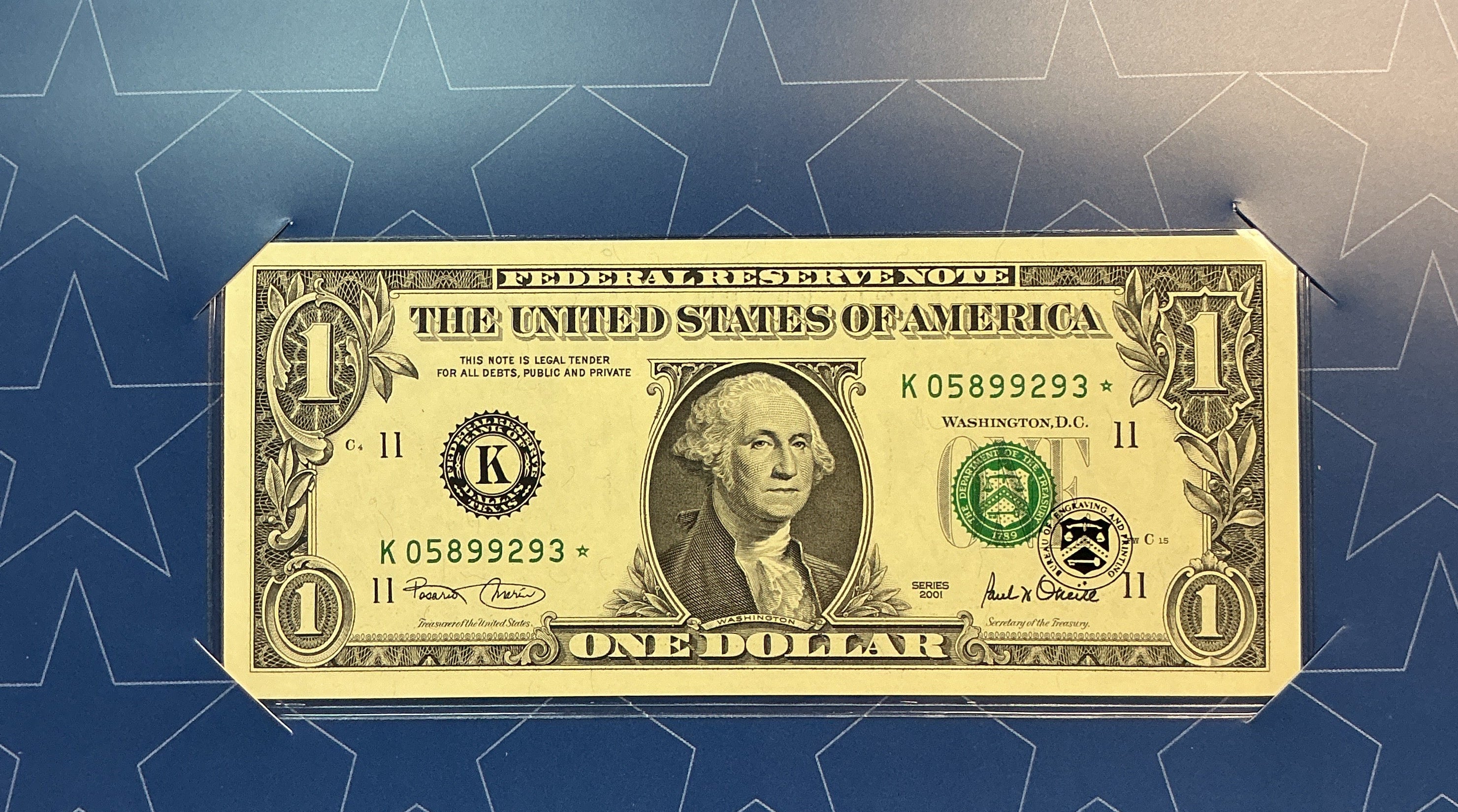 2001 $1 Texas Lone Star Note, BEP, Star Note, Store #FRN032