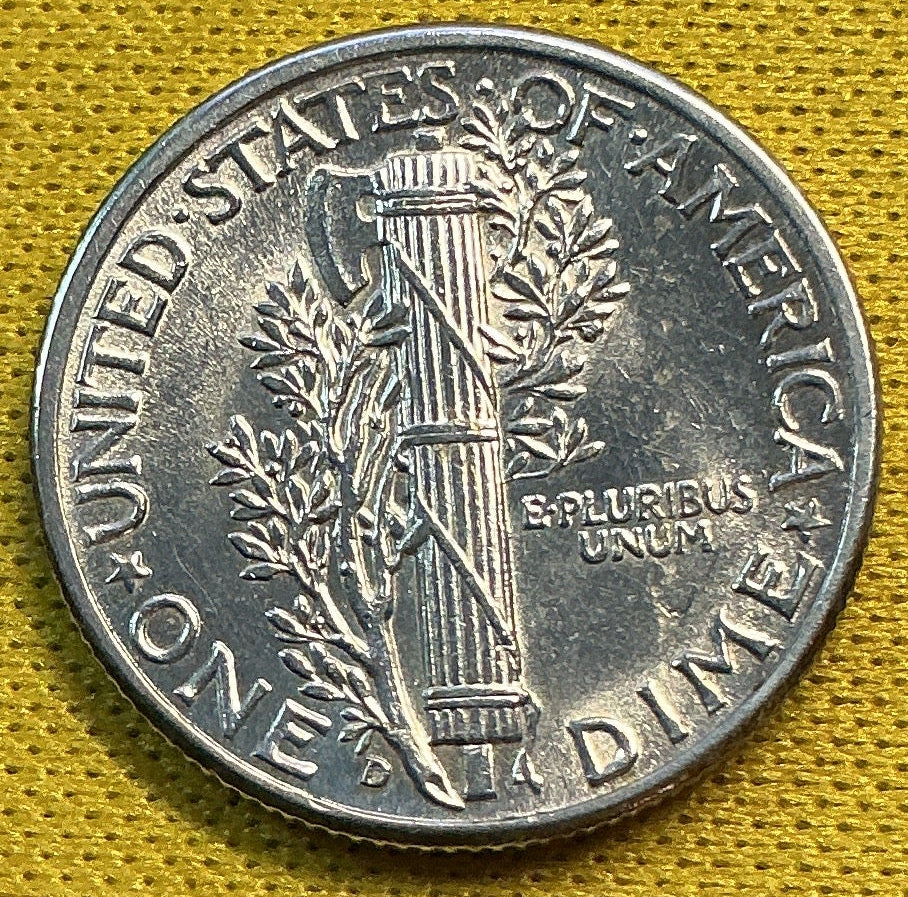 1944-D Mercury Dime, GEM Brillant Uncirculated Coin, Store #DE0695