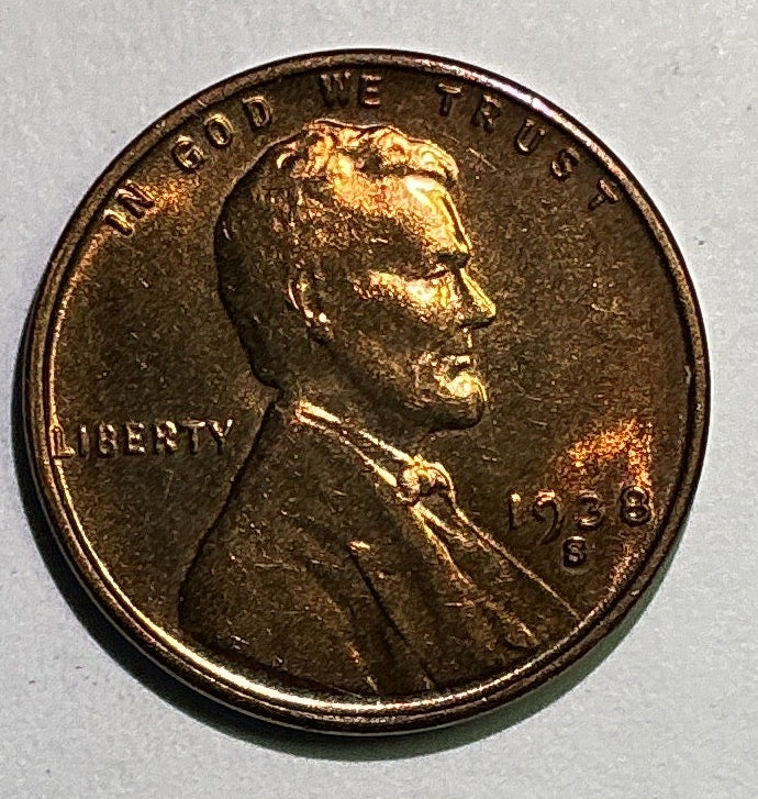 1938-S Lincoln Cent, Mint State Uncirculated Coin, Store #CT1269